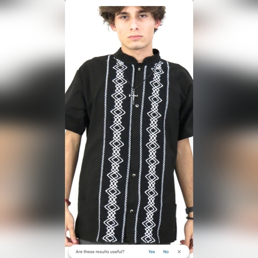 Embroidered  Button Down Guayabera Shirt Size M